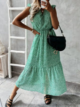 Ruffled Surplice Printed Cap Sleeve Dress - Trendsi - Flyclothing LLC
