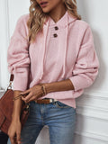 Drawstring Long Sleeve Hooded Sweater - Trendsi
