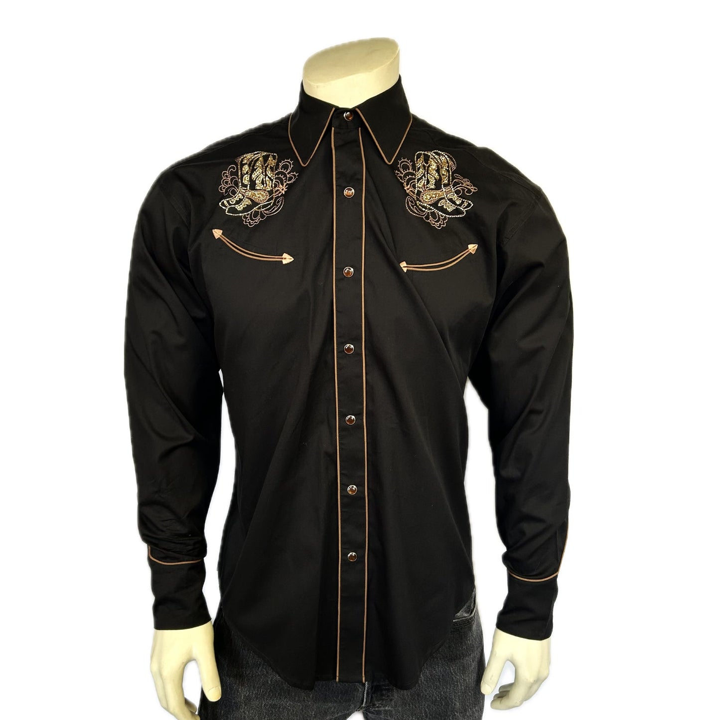 Rockmount Ranch Wear Women's Black Boot Embroidered Western Shirt - Rockmount Clothing - Flyclothing LLC