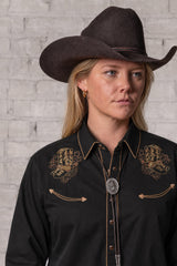 Rockmount Ranch Wear Women's Black Boot Embroidered Western Shirt - Rockmount Clothing - Flyclothing LLC