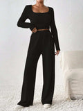 Scoop Neck Long Sleeve Top and Pants Set - Trendsi - Flyclothing LLC