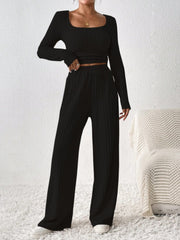 Scoop Neck Long Sleeve Top and Pants Set - Trendsi