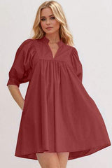 Oh Frill Notched Puff Sleeve Babydoll Mini Dress - Trendsi - Flyclothing LLC