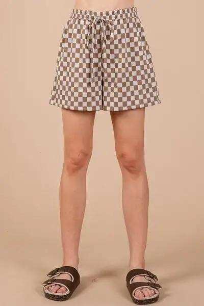 Ces Femme Checkered Round Neck Top and Shorts Set - Trendsi - Flyclothing LLC
