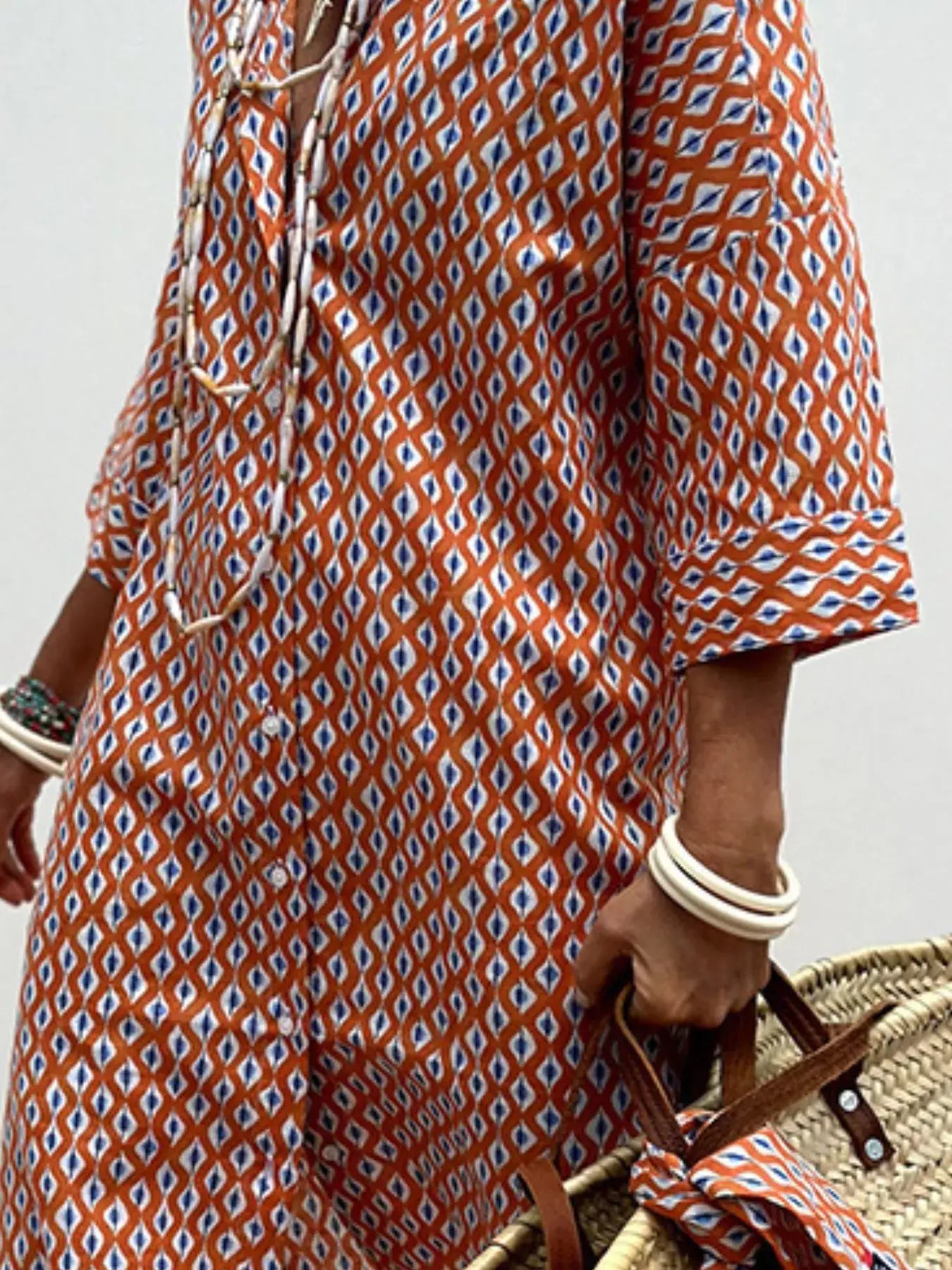 Full Size Printed Button-Down Midi Dress Plus Size - Trendsi - Flyclothing LLC