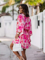 Layered Printed Surplice Mini Dress - Trendsi - Flyclothing LLC