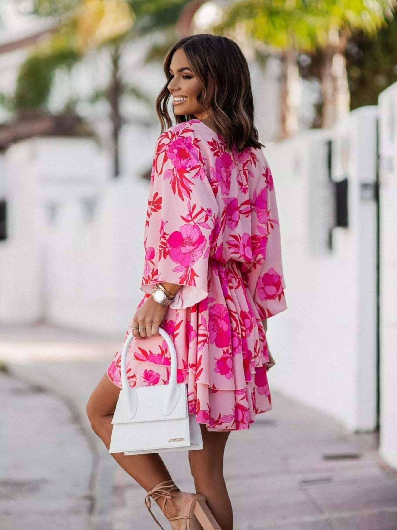 Layered Printed Surplice Mini Dress - Trendsi - Flyclothing LLC