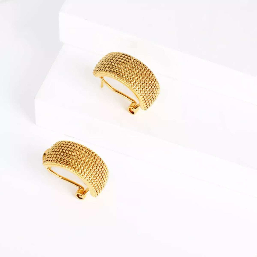 18K Gold-Plated Textured Wide Band Hoop Earrings - Trendsi - Flyclothing LLC