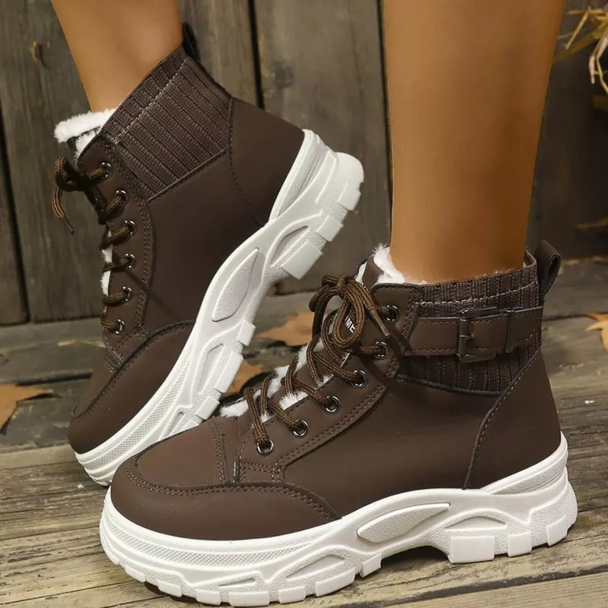 Plush Lining Lace Up Boots - Trendsi - Flyclothing LLC