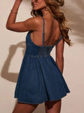 Smocked Back Adjustable Strap Denim Mini Dress - Trendsi