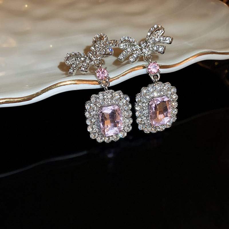 Alloy Crystal Geometric Dangle Earrings - Trendsi - Flyclothing LLC