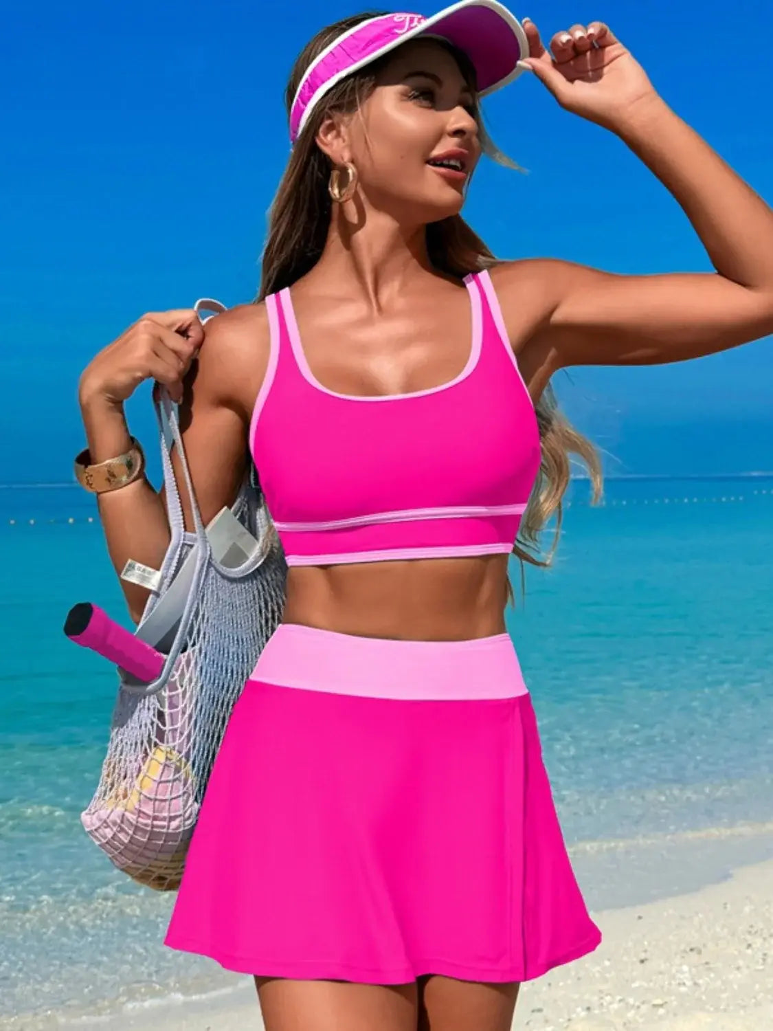 Scoop Neck Top and Skort Swim Set - Trendsi - Flyclothing LLC