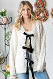 First Love Tie Closure Open Knit Cardigan - Trendsi