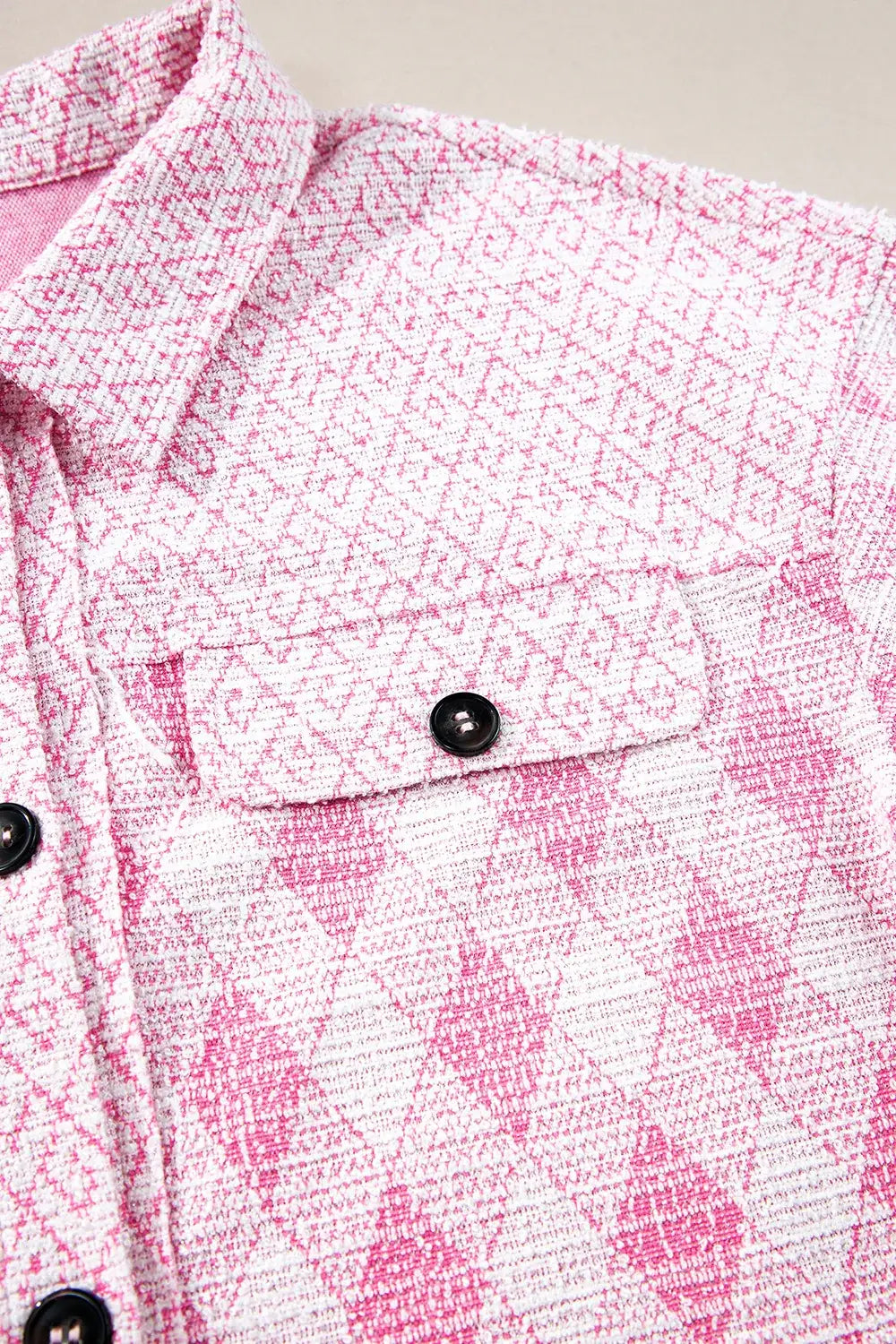 Geometric Print Textured Flap Pocket Shacket - Trendsi - Flyclothing LLC