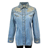 Rockmount Ranch Ware Womenâs Vintage Denim Western Shirt with Floral Embroidery - Rockmount Clothing - Flyclothing LLC