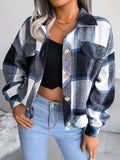 Plaid Collared Neck Long Sleeve Jacket - Trendsi