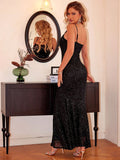 Sequin Square Neck Maxi Cami Dress - Trendsi