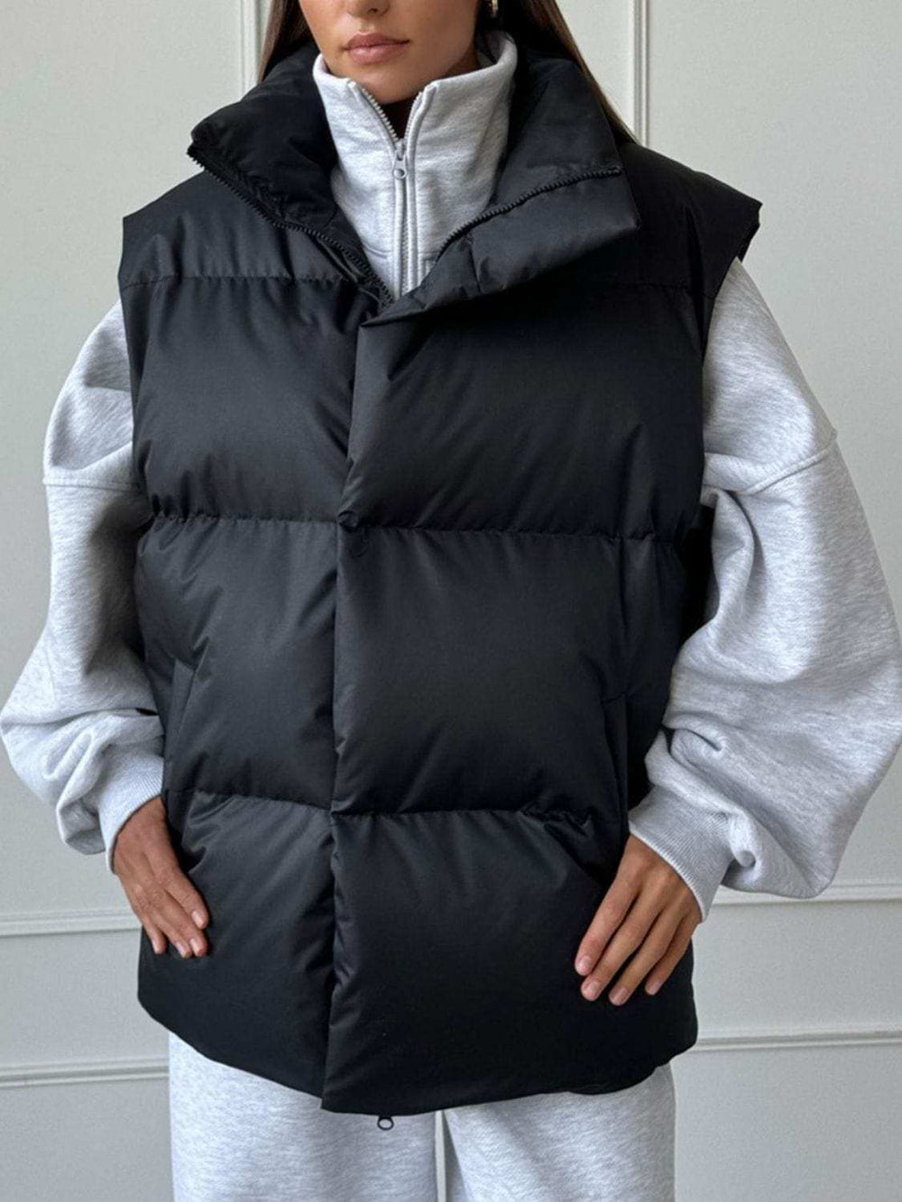 Zip Up Turtleneck Vest Coat - Trendsi - Flyclothing LLC