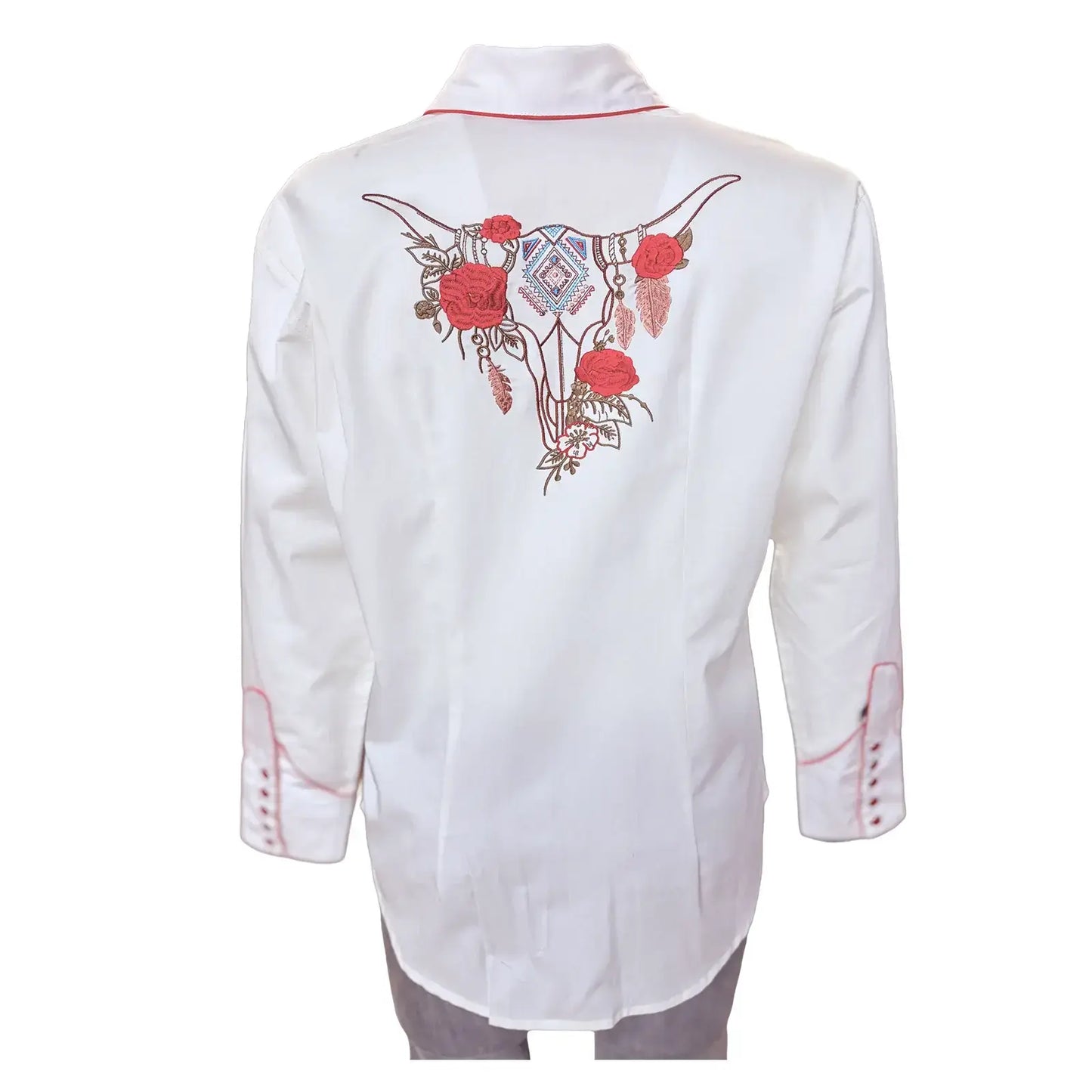 Rockmount Ranch Wear womens ivory red roses steerhead embroidery - Rockmount Clothing - Flyclothing LLC