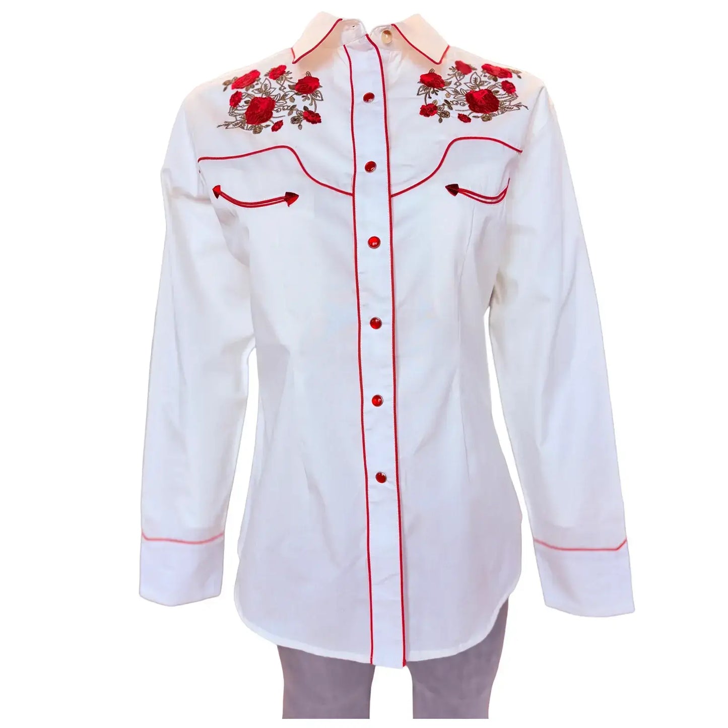 Rockmount Ranch Wear womens ivory red roses steerhead embroidery - Rockmount Clothing - Flyclothing LLC