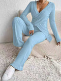 Surplice Long Sleeve Top and Pants Set - Trendsi - Flyclothing LLC