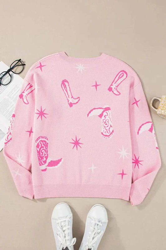 Boots Round Neck Long Sleeve Top - Trendsi - Flyclothing LLC
