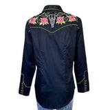 Rockmont Clothing Women's Steer Longhorn & Floral Embroidery Western Shirt in Black - Rockmount Clothing - Flyclothing LLC