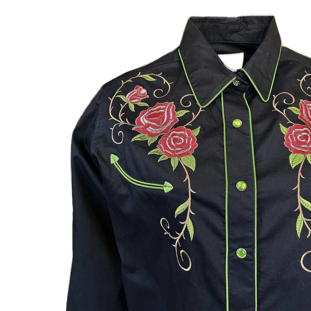 Rockmont Clothing Women's Steer Longhorn & Floral Embroidery Western Shirt in Black - Rockmount Clothing - Flyclothing LLC