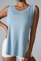 Slit Round Neck Active Tank - Trendsi - Flyclothing LLC