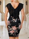 Ruffled V-Neck Floral Cap Sleeve Dress - Trendsi