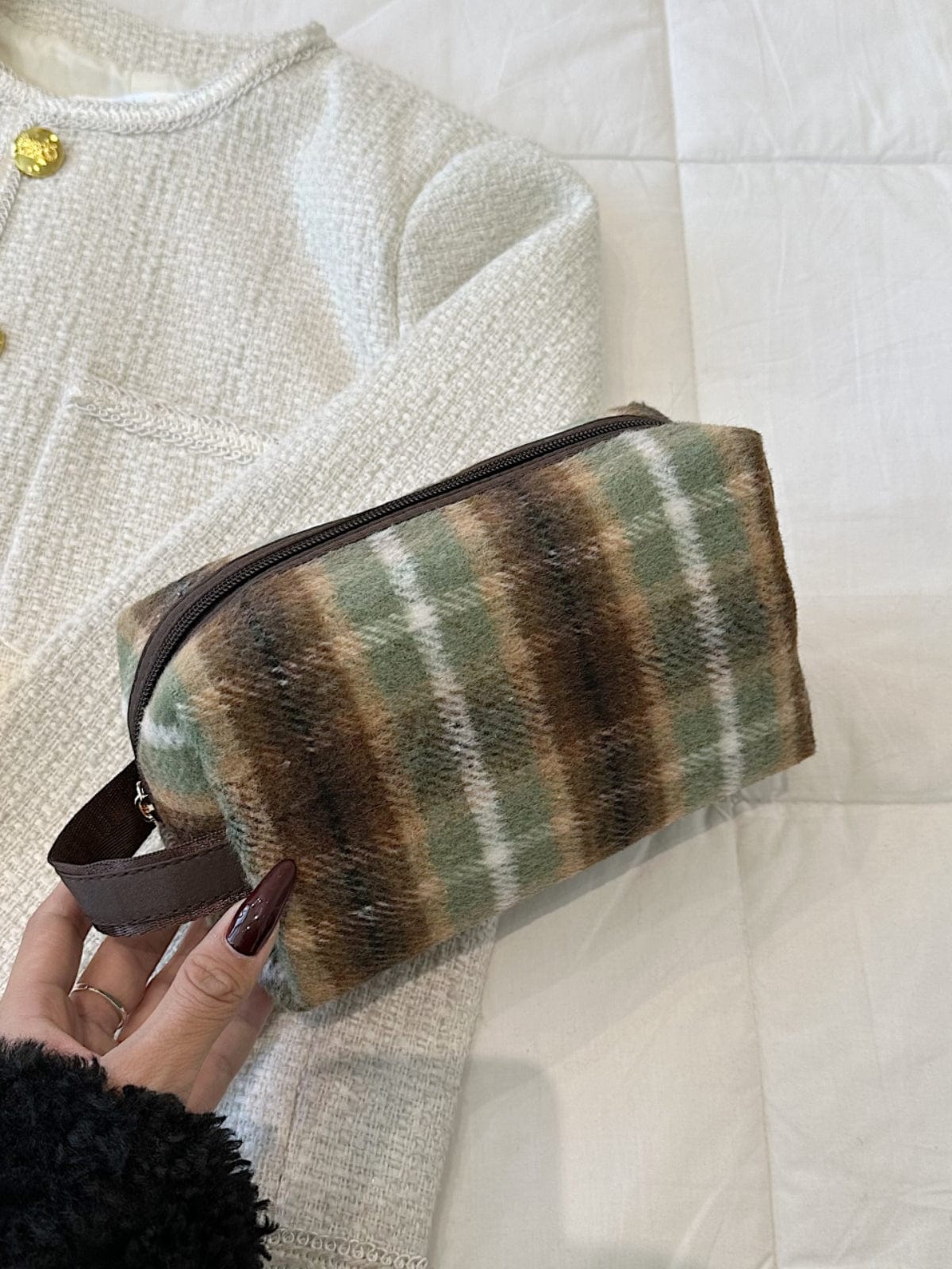 Contrast Plaid Clutch with Zipper - Trendsi