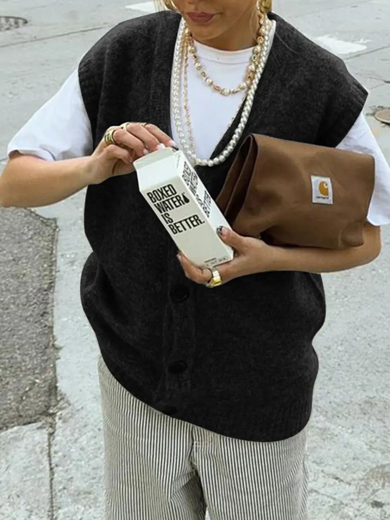 Button-Front Sweater Vest - Trendsi - Flyclothing LLC