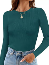 Ribbed Knit Slim Fit Long Sleeve T-Shirt - Trendsi - Flyclothing LLC