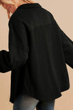 Waffle-Knit Collared Neck Long Sleeve Shacket - Trendsi