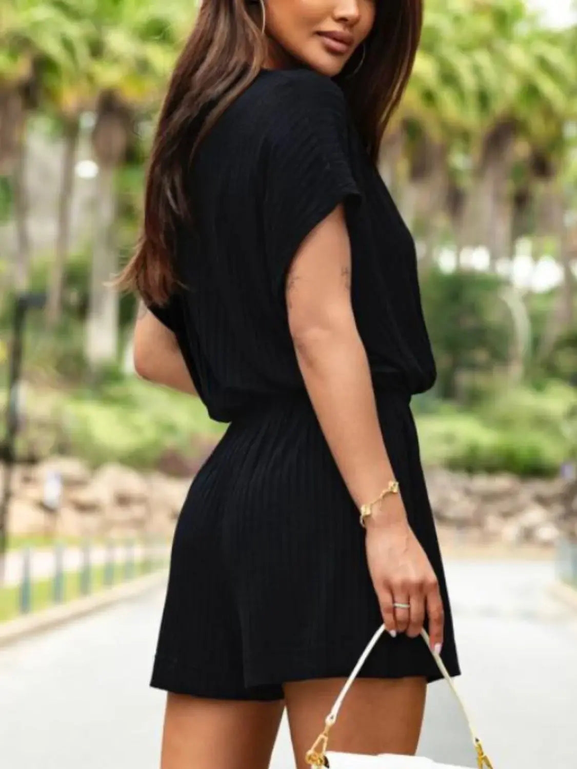 Surplice Short Sleeve Romper - Trendsi - Flyclothing LLC