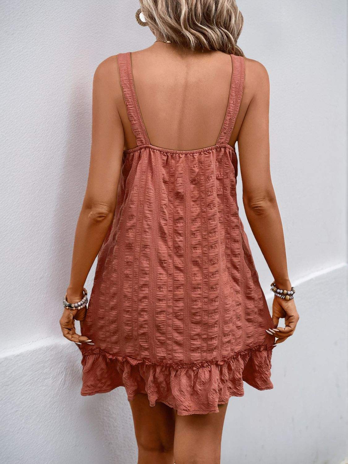Perfee Texture Square Neck Wide Strap Mini Dress - Trendsi - Flyclothing LLC