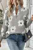 Flower Half Zip Long Sleeve Sweater - Trendsi - Flyclothing LLC