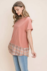 Cotton Bleu by Nu Lab Plaid Contrast Short Sleeve T-Shirt - Trendsi - Flyclothing LLC