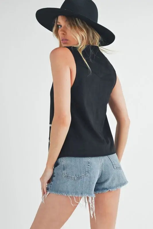 Aemi + Co Heart Rivet Detail Suede Vest Coat - Trendsi - Flyclothing LLC