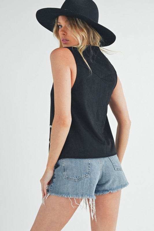 Aemi + Co Heart Rivet Detail Suede Vest Coat - Trendsi - Flyclothing LLC