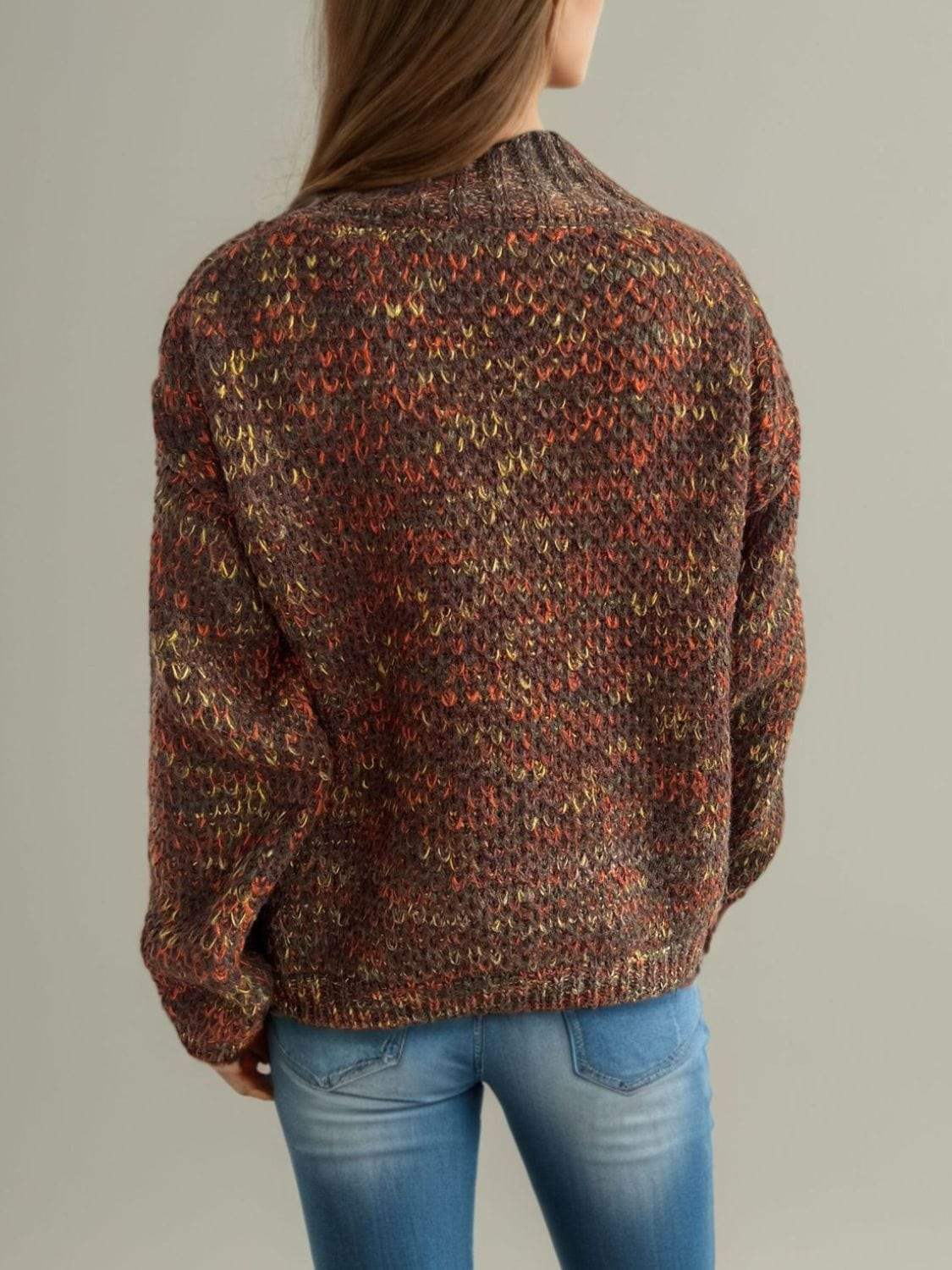 Heathered Turtleneck Dropped Shoulder Sweater - Trendsi - Flyclothing LLC