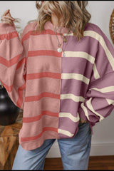 Contrast Striped Long Sleeve Sweatshirt - Trendsi - Flyclothing LLC