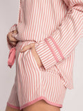 Striped Collared Neck Long Sleeve Top and Shorts Lounge Set - Trendsi - Flyclothing LLC