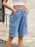 High Waist Denim Shorts with Pockets - Trendsi - Flyclothing LLC