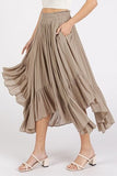 Mittoshop Handkerchief Hem Elastic Waist Pocket Midi Skirt - Trendsi