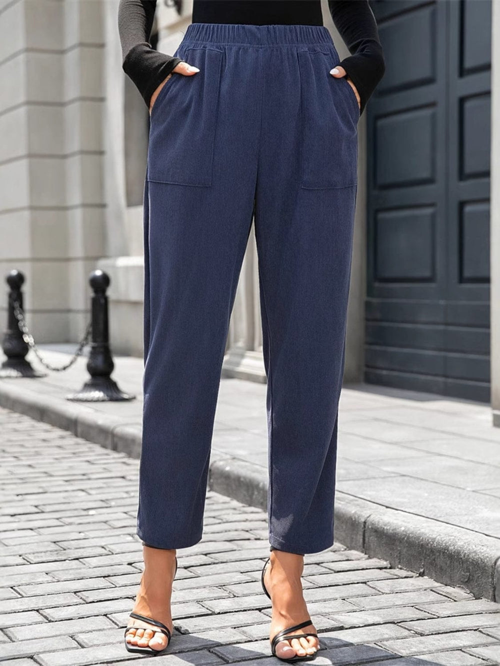 Elastic Waist Pants with Pockets - Trendsi