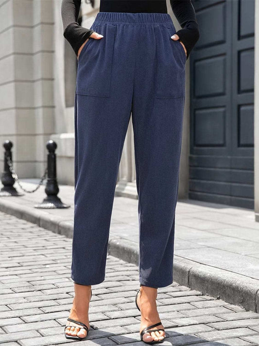 Elastic Waist Pants with Pockets - Trendsi - Flyclothing LLC