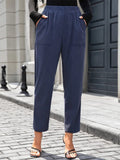 Elastic Waist Pants with Pockets - Trendsi