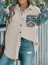 Perfee Pocketed Geometric Collared Neck Shacket - Trendsi - Flyclothing LLC