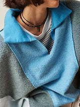 High-Low Exposed Seam Contrast Long Sleeve Sweatshirt - Trendsi - Flyclothing LLC